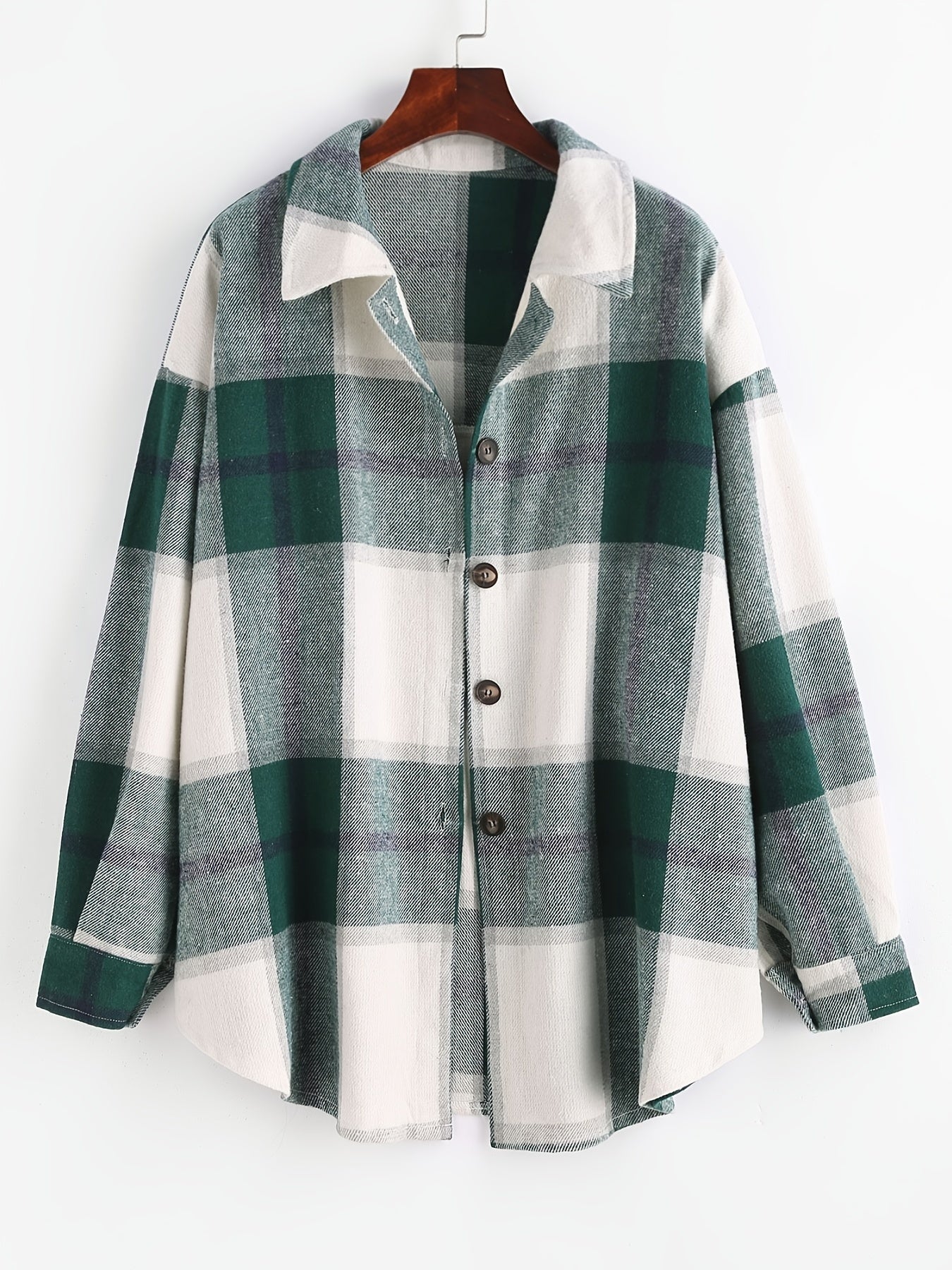Olive Green Plaid Shirt Jacket Long Sleeve Casual Shacket