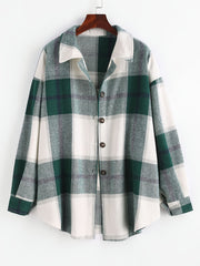Olive Green Plaid Shirt Jacket Long Sleeve Casual Shacket