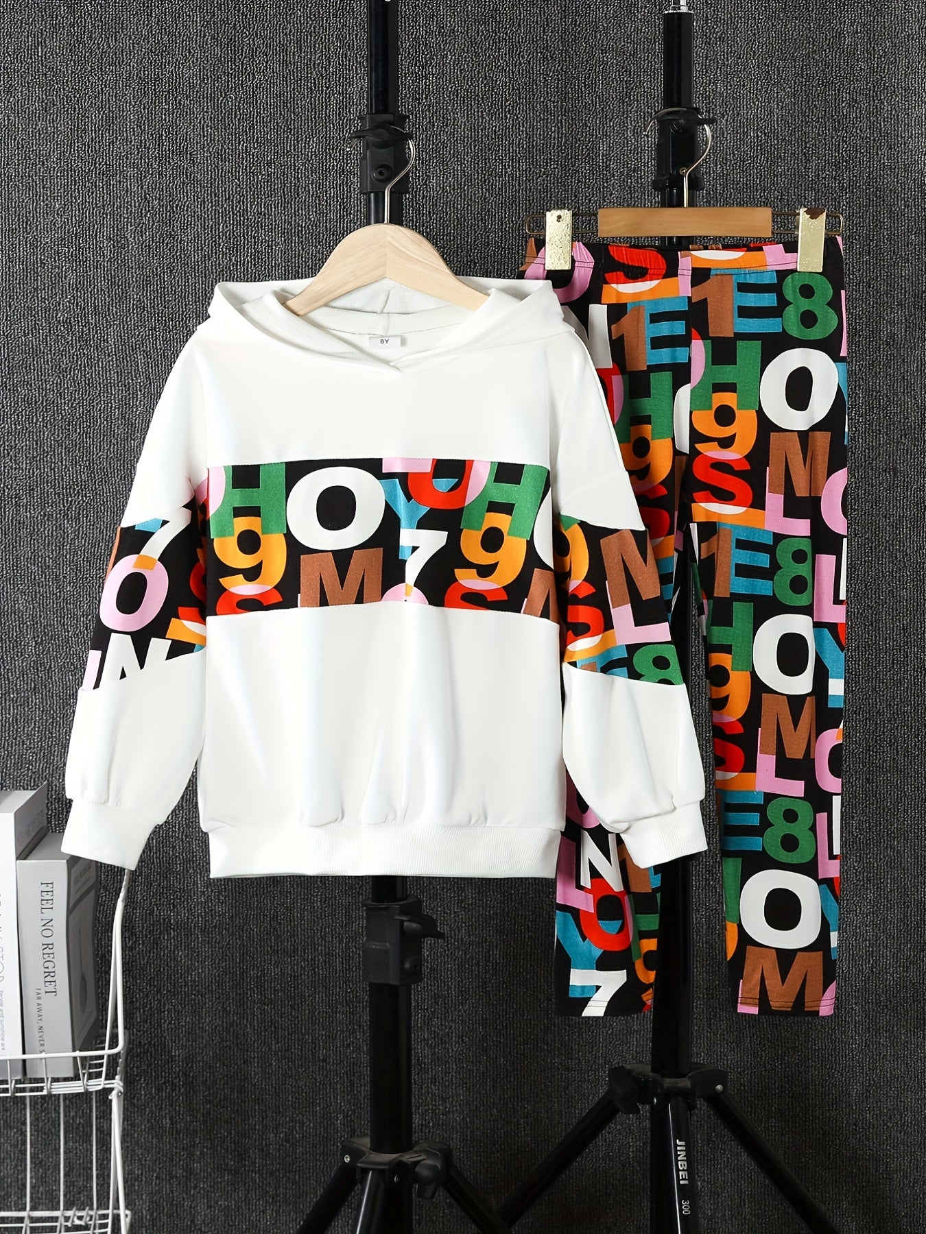 Girls Hoodie & Sweatpants Set Colorful Letter Print Casual Outfits