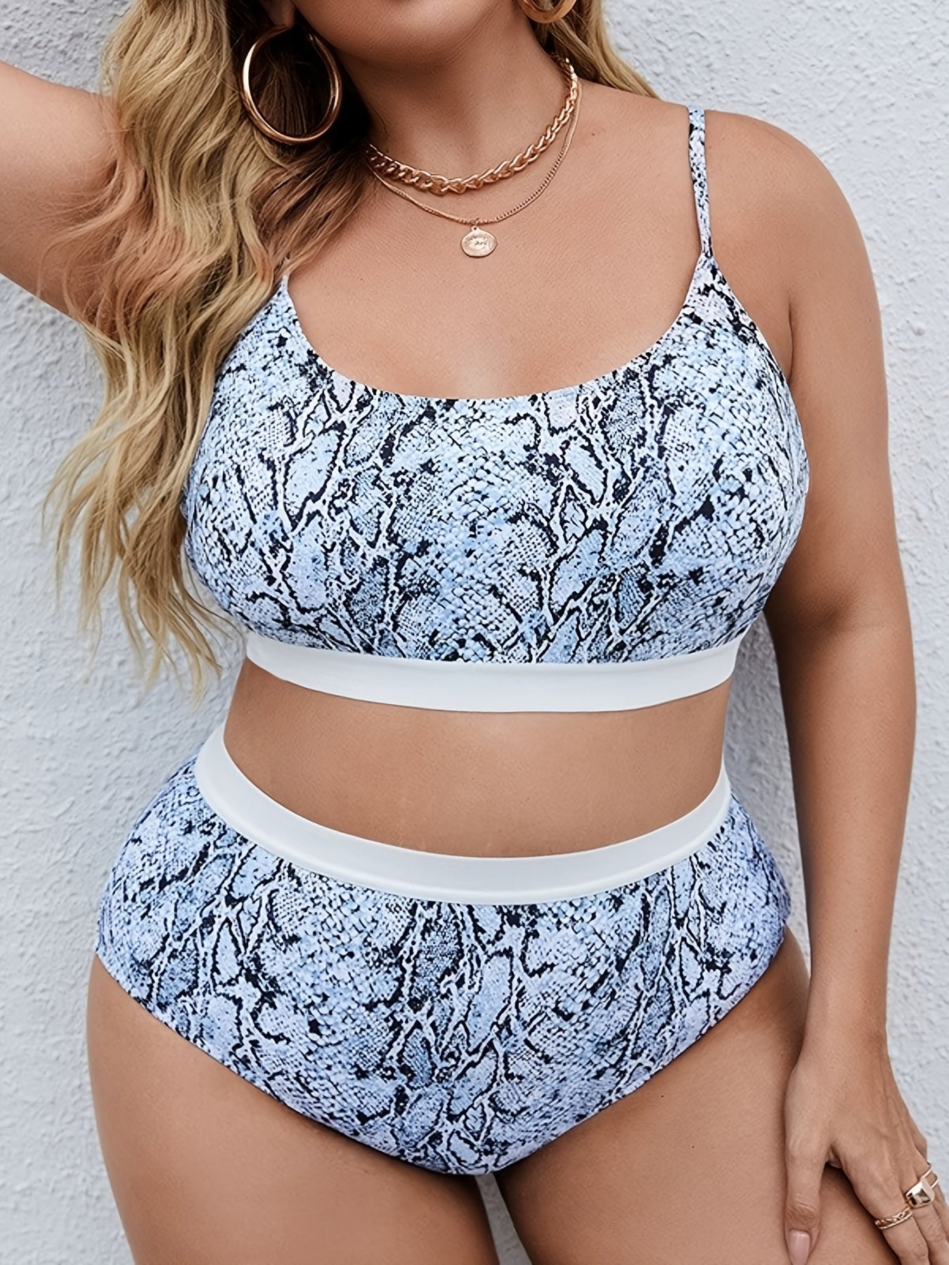 Snake Skin Print Bikini Set Plus Size High Stretch Swimsuit 2pcs