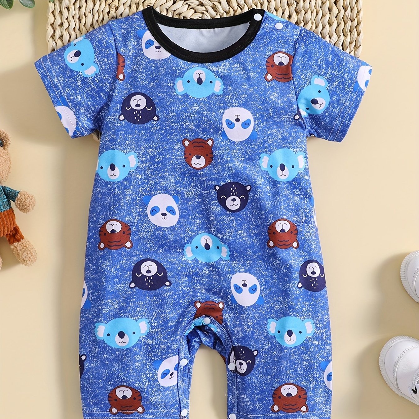 Baby Boys Casual Cartoon Bear Graphic Short Sleeve Jumpsuit