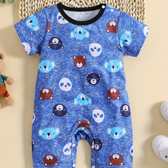 Baby Boys Casual Cartoon Bear Graphic Short Sleeve Jumpsuit