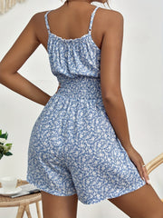Floral Print Waist Romper Jumpsuit Sleeveless Spaghetti Strap