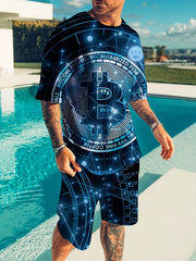 Bitcoin Men's 2Pcs Crew Neck T-shirt & Drawstring Shorts