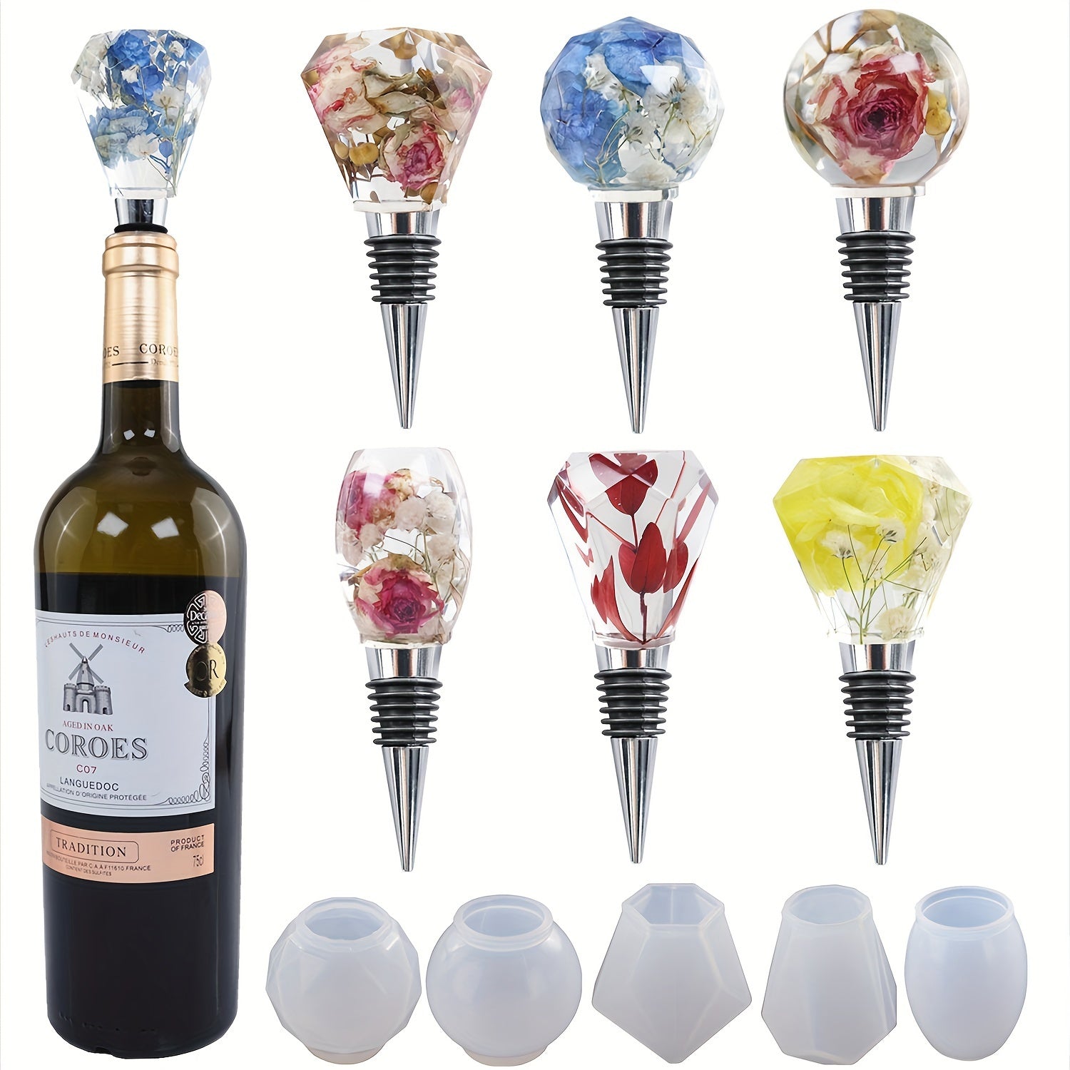 5pcs Geometric Ball Bottle Stopper Resin Mold for DIY Casting Craft