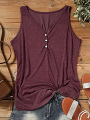 Casual Tank Top Women's Plus Plain Notched Neck Slight Stretch
