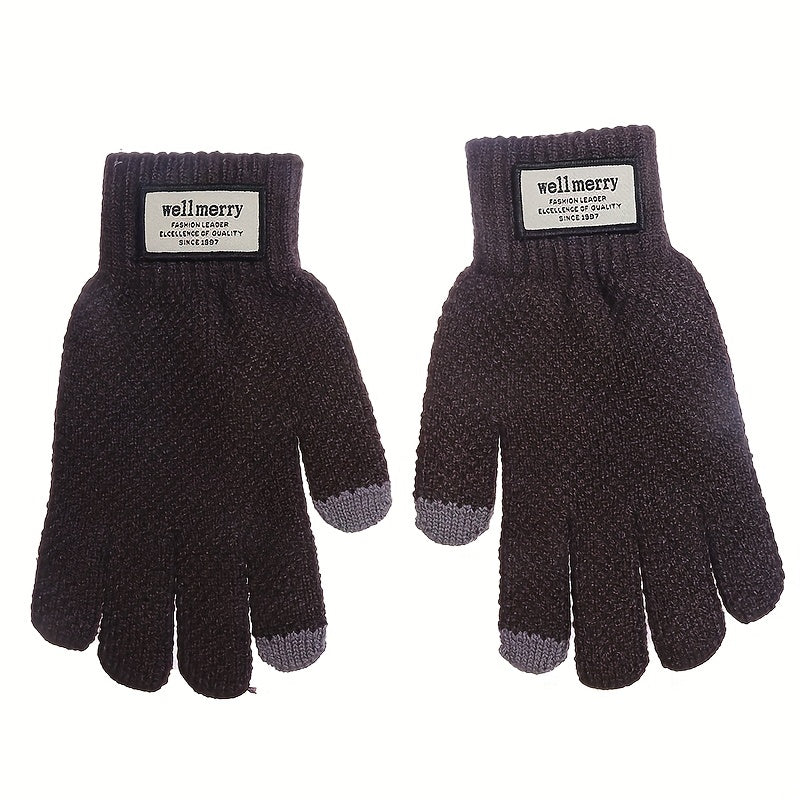 Men's Knitted Gloves Velvet Thickened Warm Touch Screen Cycling Gloves