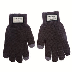 Men's Knitted Gloves Velvet Thickened Warm Touch Screen Cycling Gloves