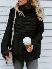 Solid Turtleneck Sweater Long Sleeve Chunky Knit Jumper