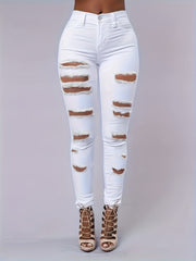 Ripped Holes Skinny Jeans Distressed High Stretch Denim Pants