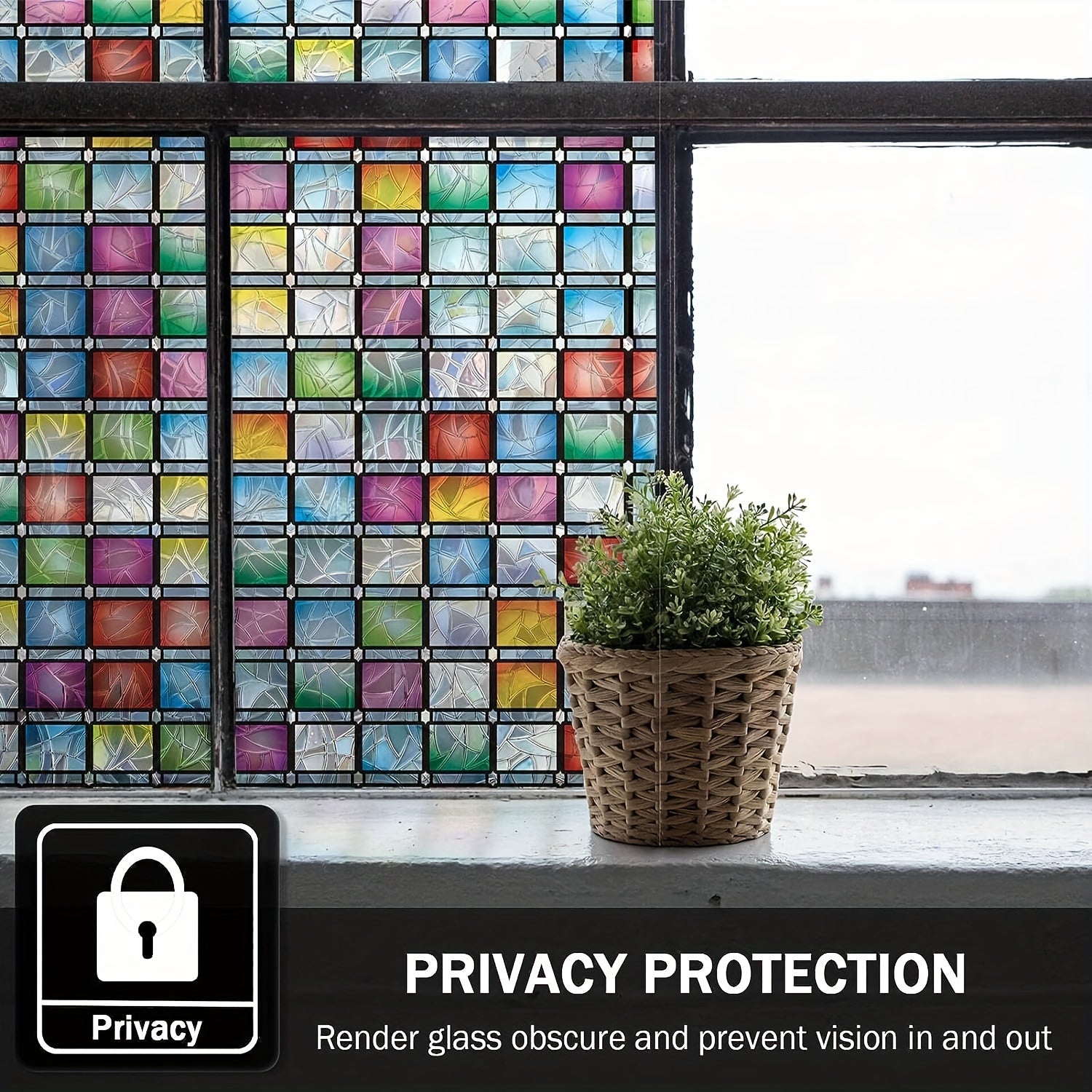 Square Geometric Crescent Privacy Glass Film Semi Transparent Sun Protection