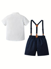 Boys Slim Fit Striped Bowtie Shirt & Shorts Set