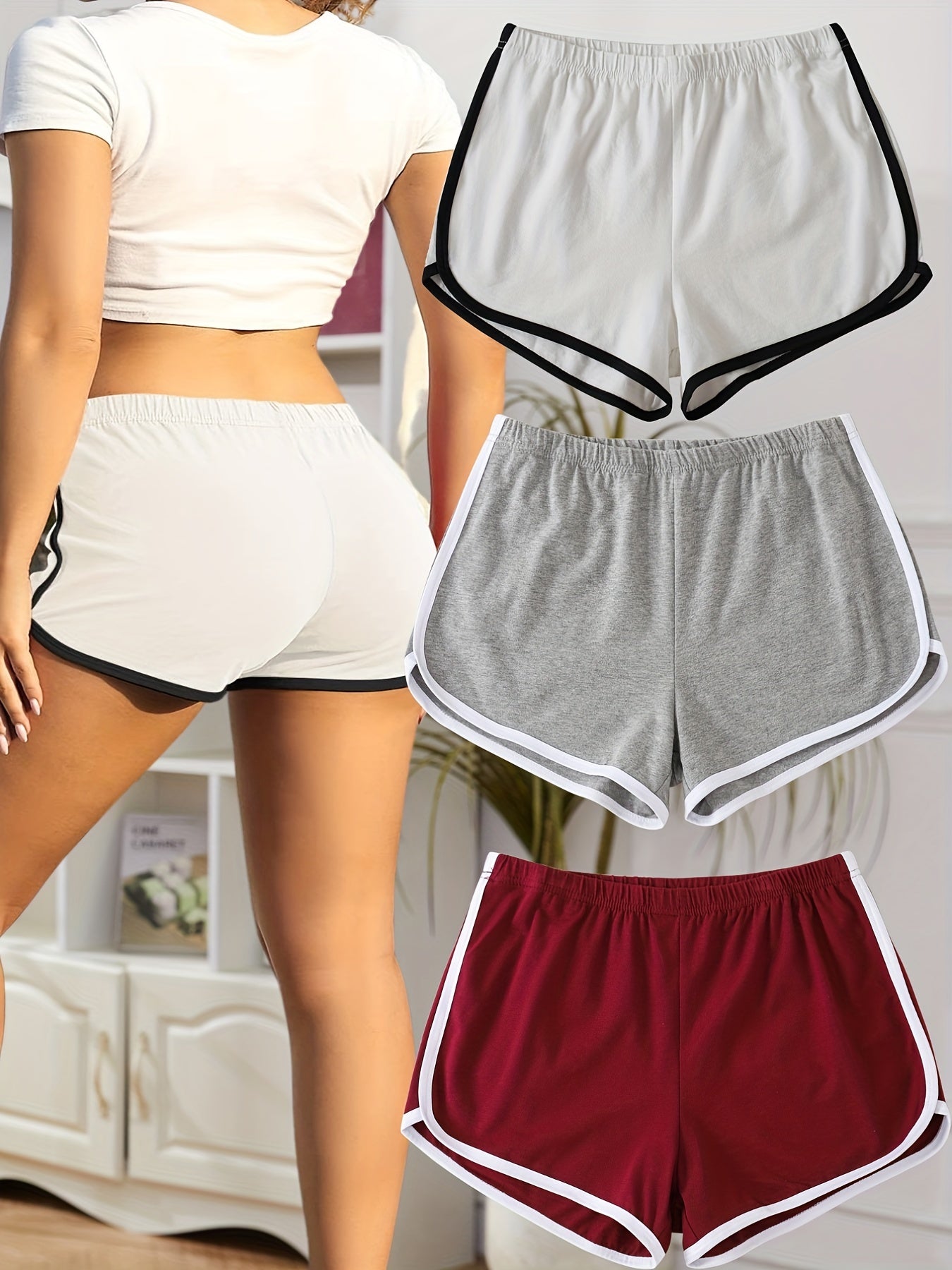 Colorblock Trim Lounge Shorts Elastic Waistband Womens Loungewear