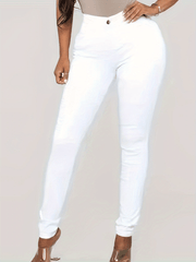 High Rise Skinny Jeans Solid High Stretch Denim Pants