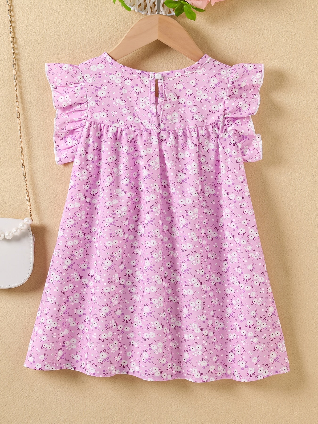 Girls Floral Dress Round Neck Sleeveless Ruffles Princess Dress Kids Summer Clot