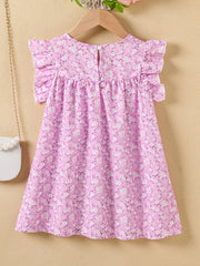 Girls Floral Dress Round Neck Sleeveless Ruffles Princess Dress Kids Summer Clot
