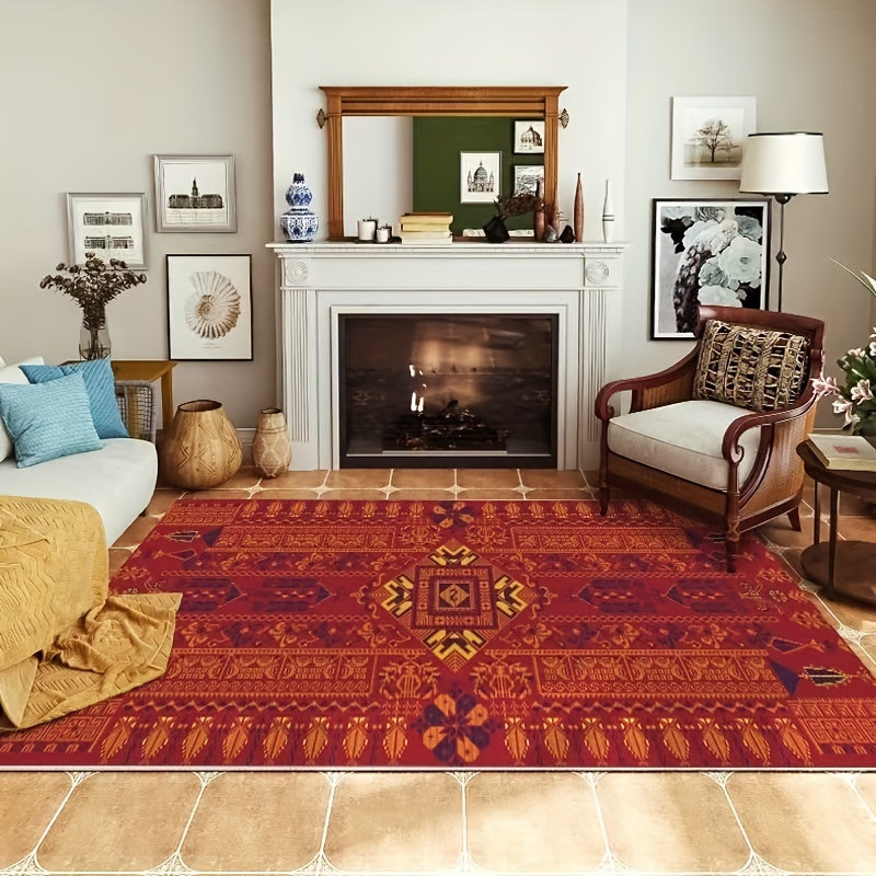 Vintage Boho Area Rug Non Slip Stain Resistant Machine Washable Carpet