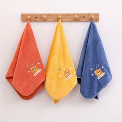 Cute Bear Embroidered Hand Towel, Quick Drying Coral Fleece Face Towel