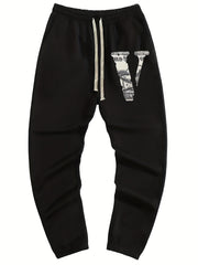 Men's Letter V Print Joggers Pants Spring Fall Fitness