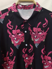 Demon Pattern Short Sleeve Shirt Men's Casual Button Up Shirt