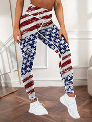 American Flag High Waist Yoga Pants Stretch Leggings Activewear