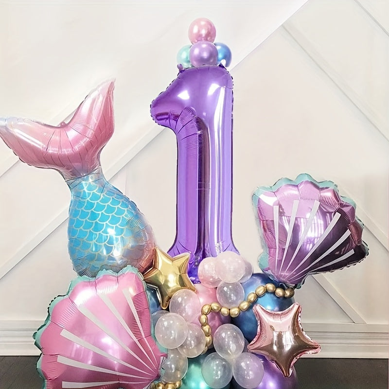 Mermaid Balloon Set Purple Number Aluminum Film Birthday Party Decoration