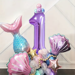 Mermaid Balloon Set Purple Number Aluminum Film Birthday Party Decoration