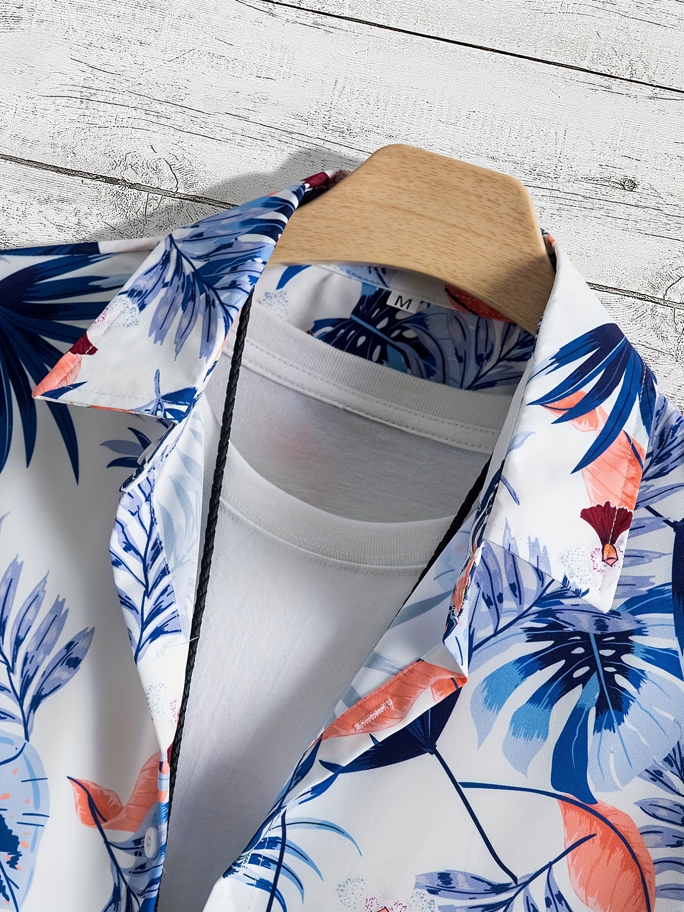 Flower And Leaf Pattern Men's Hawaiian Shirt