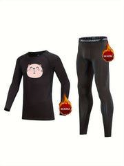 2pc Kids Compression Fleece Sets Cartoon Crew Neck Pullover & Pants