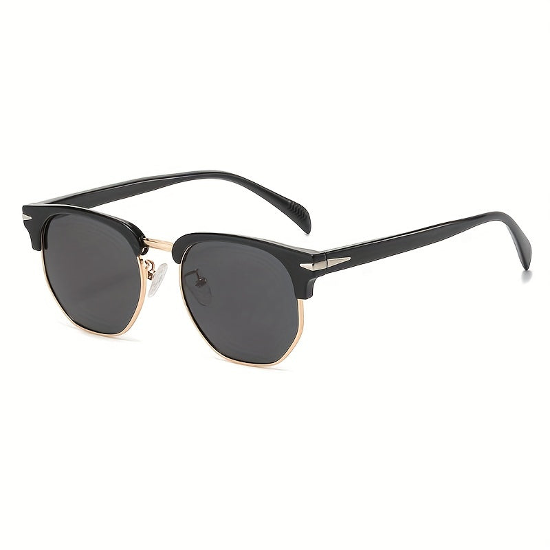 Men's Vintage Round Polarized Sunglasses Half Frame UV400 Protection