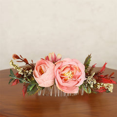 Pink Floral Hair Comb Clip for Women - Wedding Hair Accessories