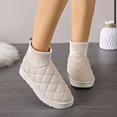 Women's Argyle Quilted Snow Boots Thermal Outdoor Slip On Shoes