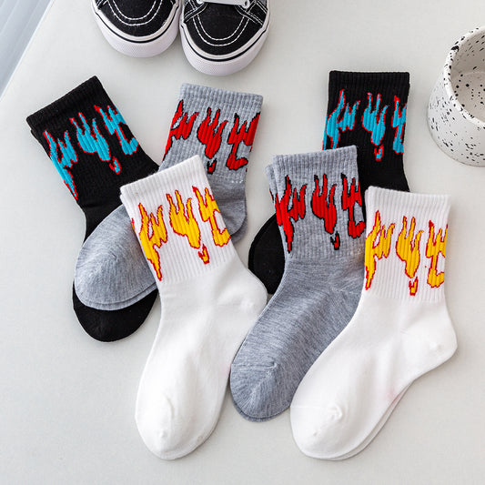 6pcs Kids Flame Print Socks & Gray
