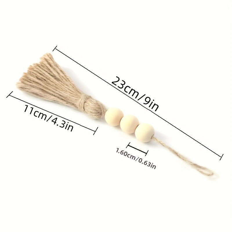 5pcs Jute Rope Fringed Wood Beads Pendant DIY Craft
