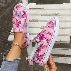 Flamingo Flower Print Pink Flat Skate Shoes
