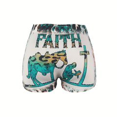 Faith Print Skinny Shorts for Women