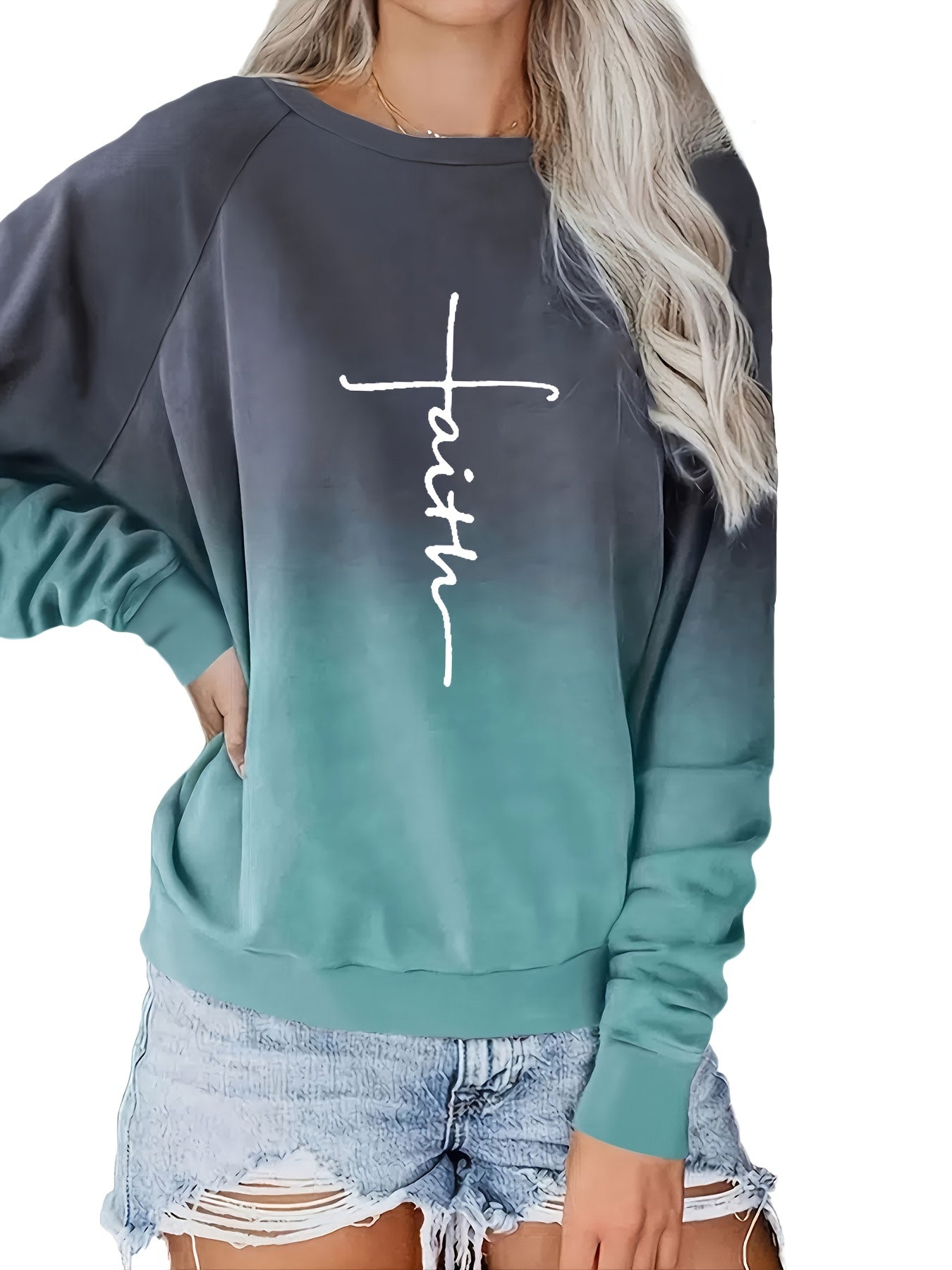 Block Letter Print Sweatshirt Long Sleeve Top