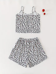 Leopard Print Pajama Set Crew Neck Cami Top & Shorts