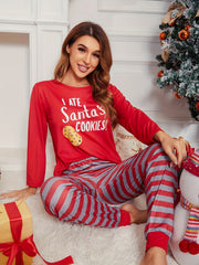 Christmas Pajama Set Long Sleeve Top & Striped Pants