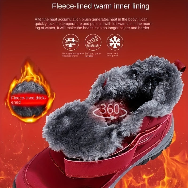 Girl's Solid Snow Boots Cozy Ankle Boots Plush Outdoor Hiking Shoes