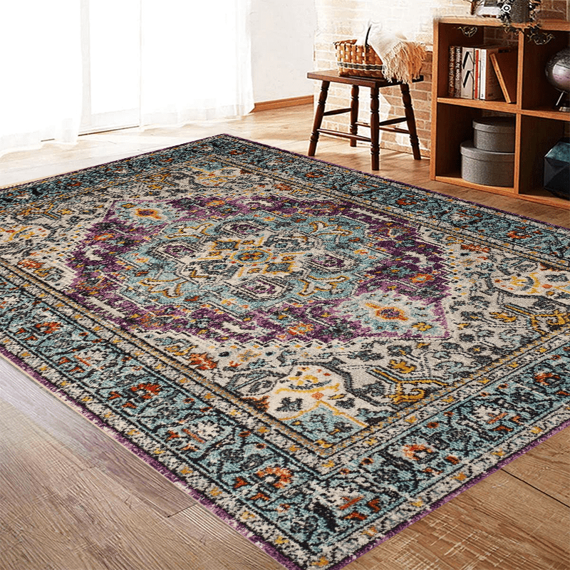 Fluffy Faux Wool Area Rug Vintage Persian Carpet - Soft, Non-slip, Anti-fouling