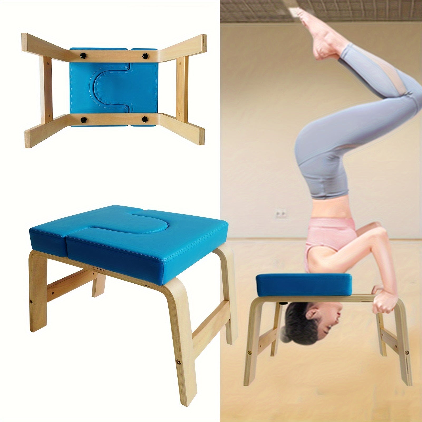 Wooden Portable Yoga Headstand Chair with PU Pad