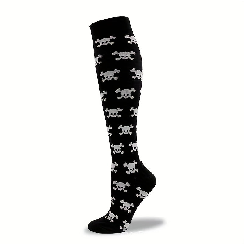 5 Pairs Plus Size Halloween Sports Calf Socks Women's Plus Skull Print