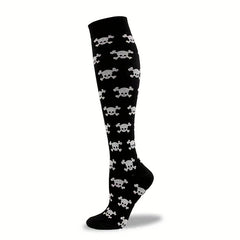 5 Pairs Plus Size Halloween Sports Calf Socks Women's Plus Skull Print