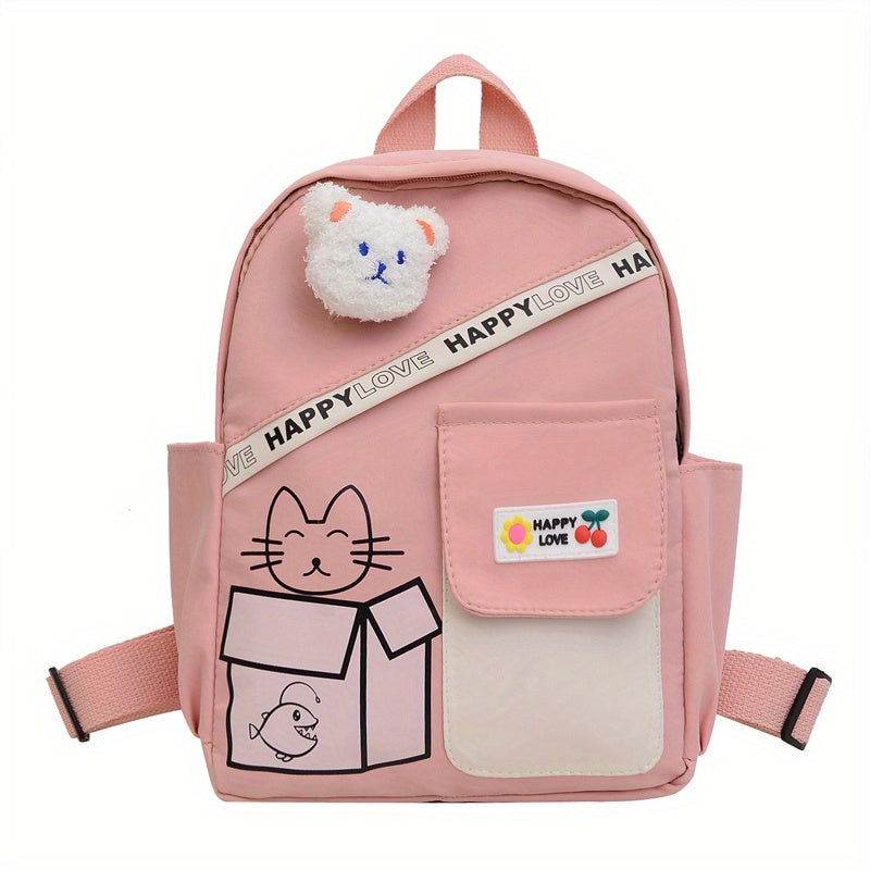Plush Cat Cartoon Backpack Lightweight Travel Nylon Schoolbag