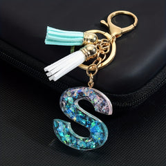 Resin Initial Letter Keychain w/ Tassel Small Bag Accessories Keyring Pendant
