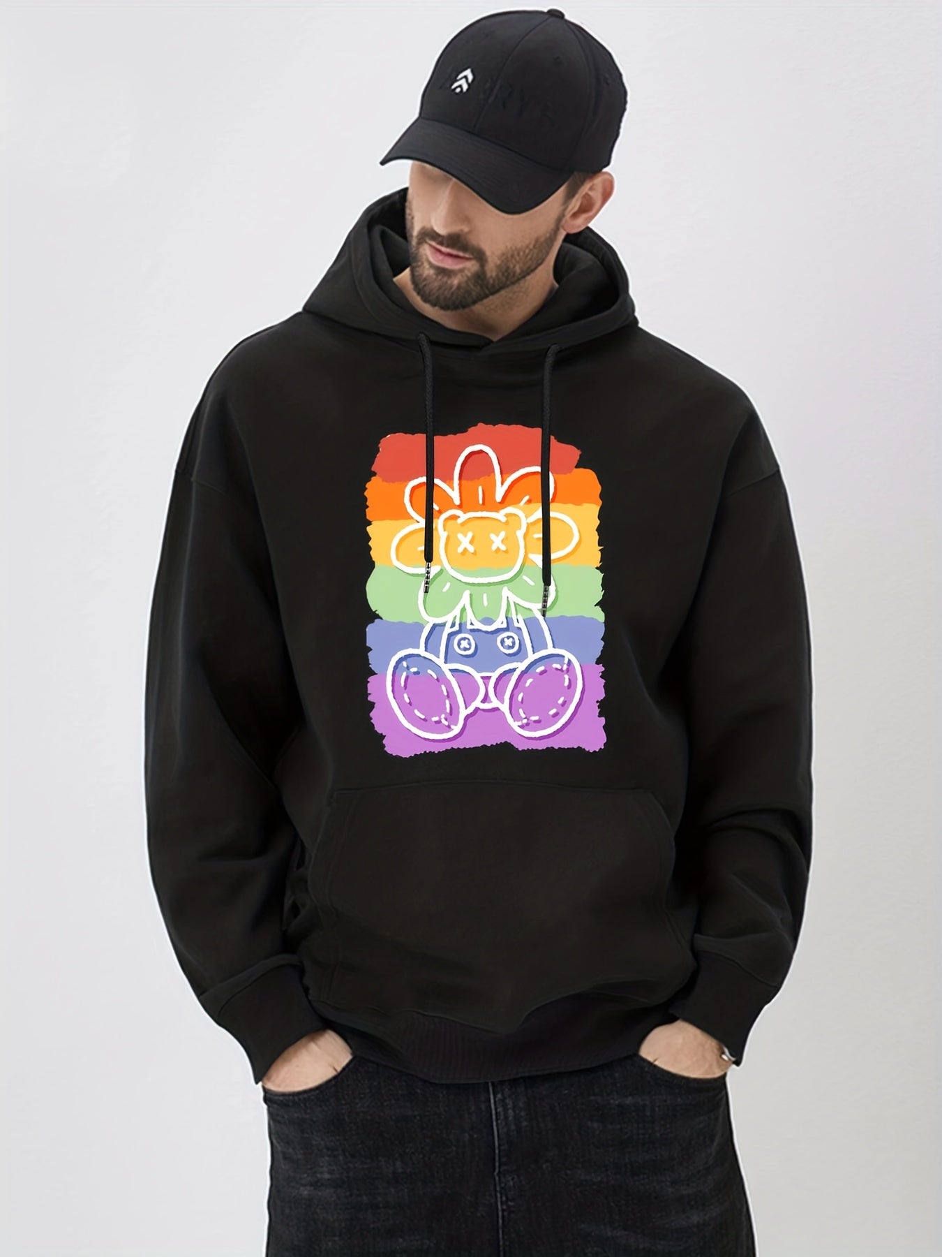 Rainbow Bear Flower Print Hoodie Men's Sweatshirt