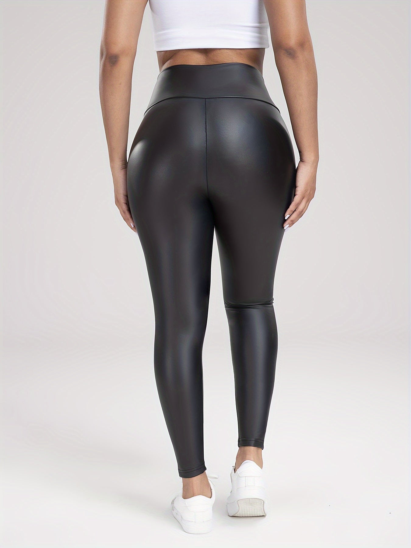 Faux PU Leather Cross Waist Fitness Gym Sports Leggings