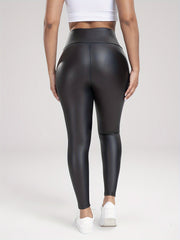 Faux PU Leather Cross Waist Fitness Gym Sports Leggings