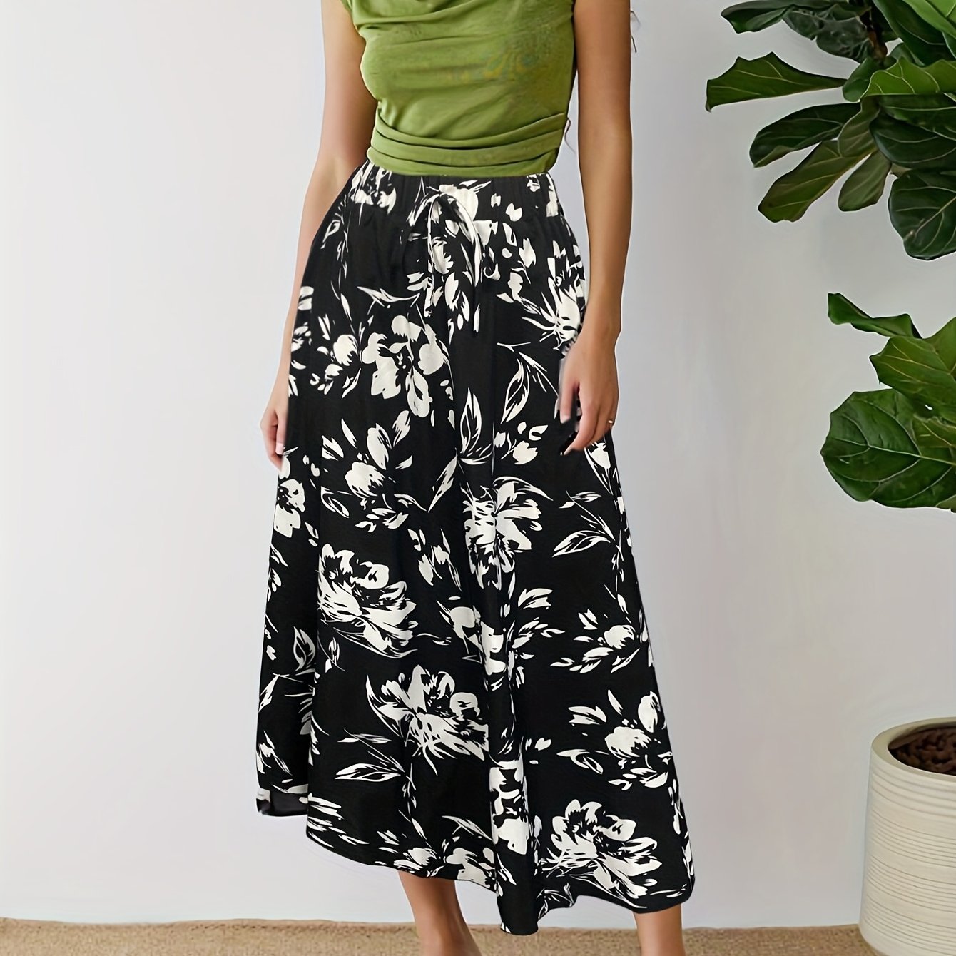 Floral Print Elastic Waist Skirt for Women